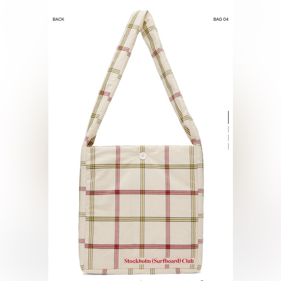 Cream and Red Plaid Shoulder Bag with Long Strap - Picture 1 of 3